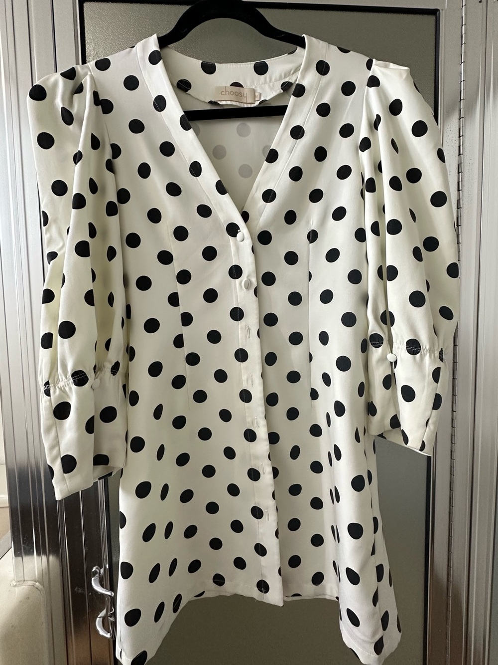 ChooSu White Black Polka Dot Button-Front Blouse